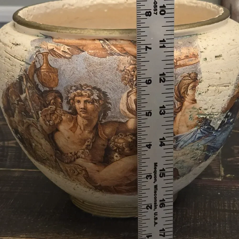 Vase Jardiniere Mythical Bacchus God Of Wine Ceramic Planter Vessel Mid Century